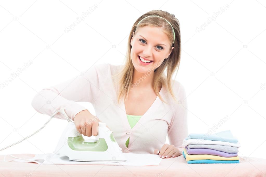 housewife ironing clothes