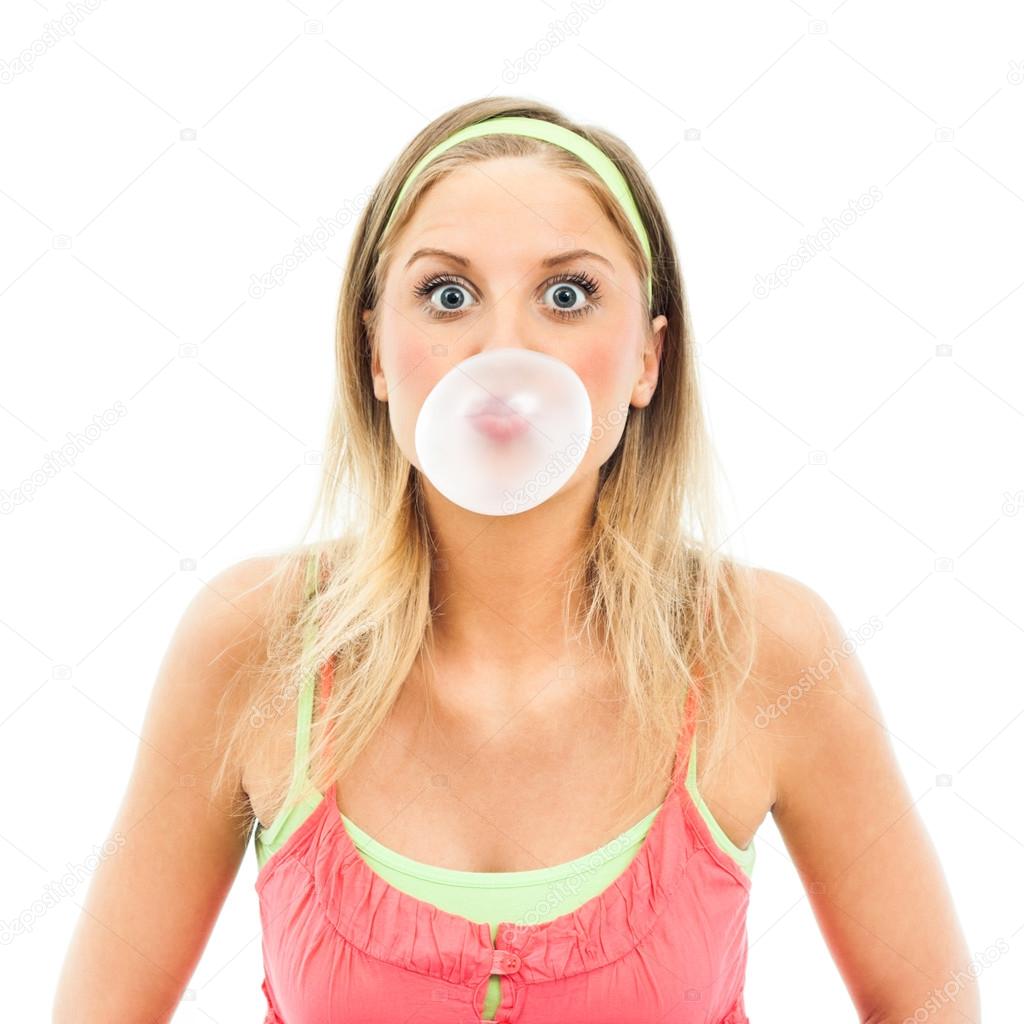 Girl blowing big bubble gum