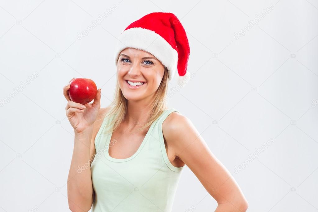 santa woman with apple