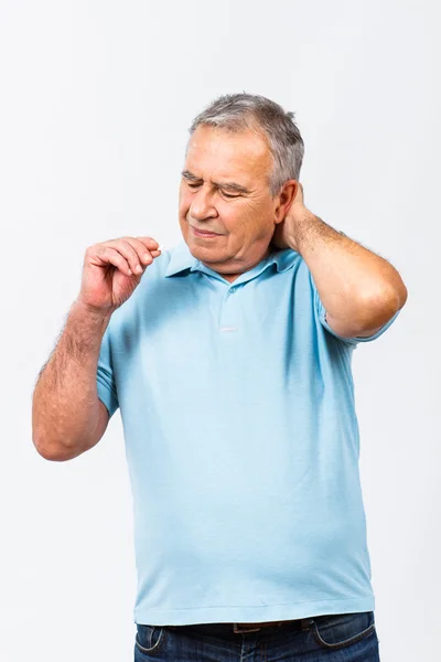 Uomo anziano ha dolore al collo — Foto Stock