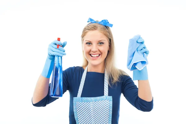 Gelukkige huisvrouw schoonmaken — Stockfoto