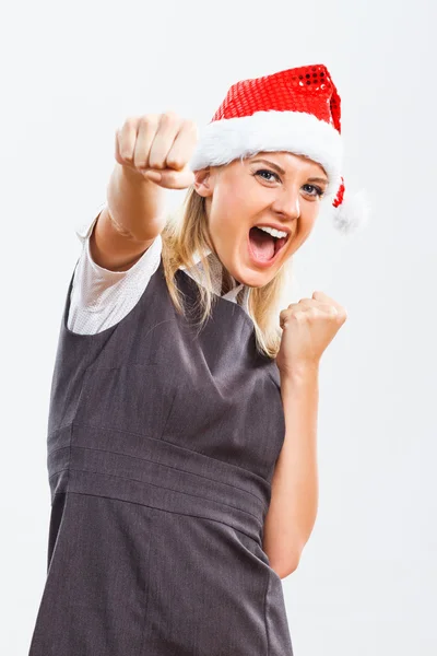 Happy successful Santa woman Stock Image