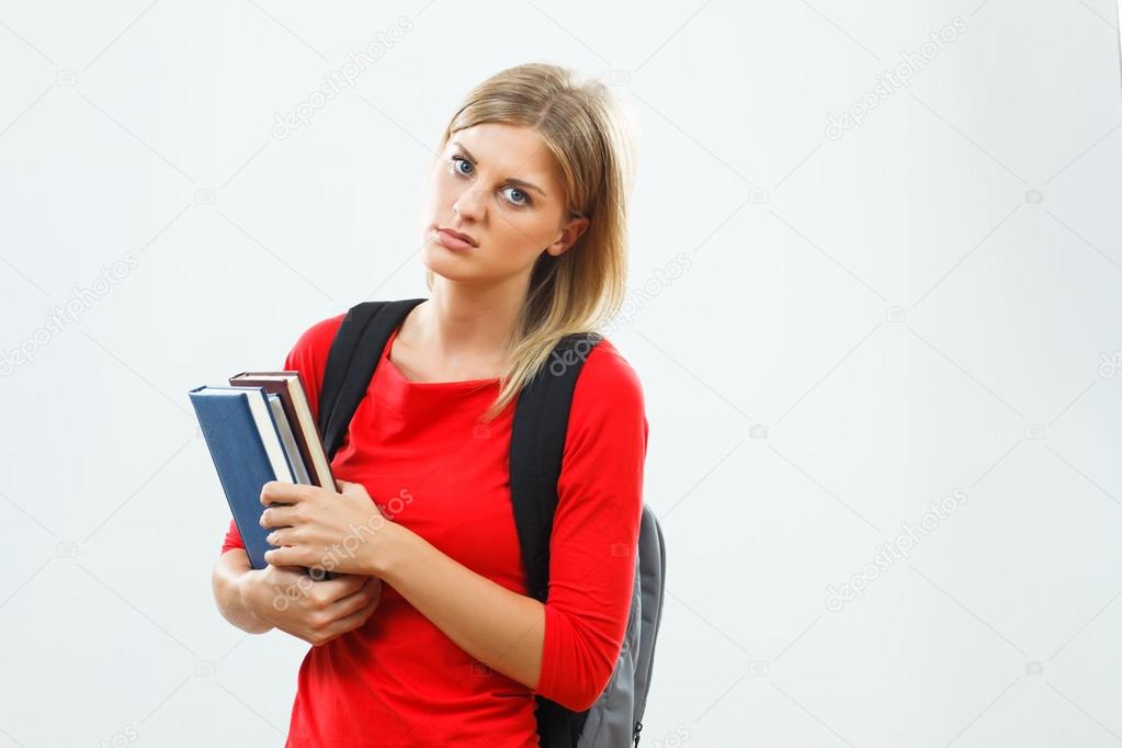 unhappy student girl