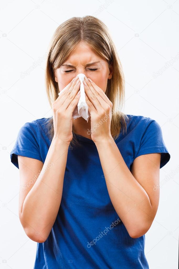 Young woman is having flu