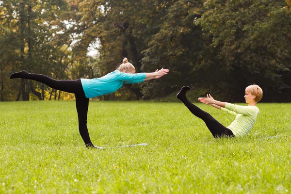 Teman berlatih yoga di taman — Stok Foto