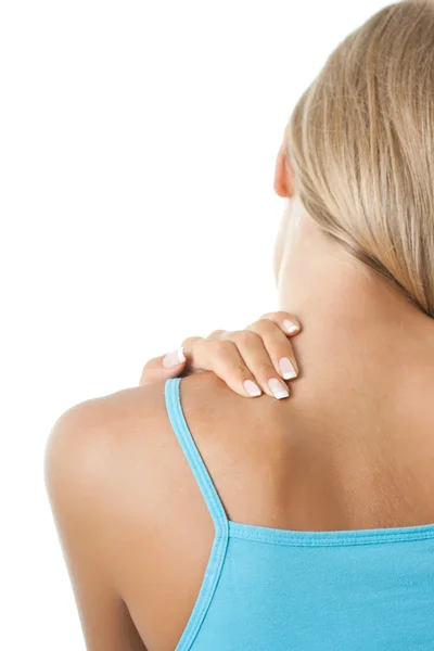 Vrouw met pijn in nek — Stockfoto