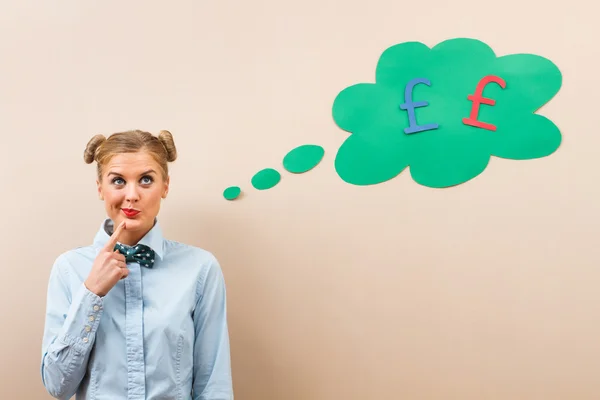 Girl is thinking about money — Stock Photo, Image