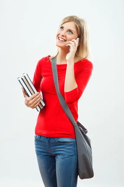 Student girl talking on phone — Stock Photo, Image