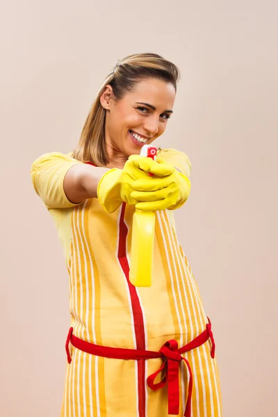 Young housewife holding cleaner — Stock Photo, Image