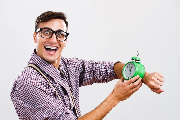 Man showing time on clock — Stock Photo, Image