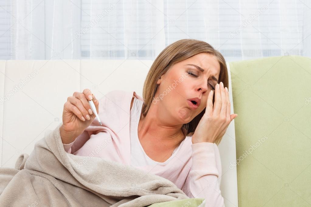 sick woman coughing