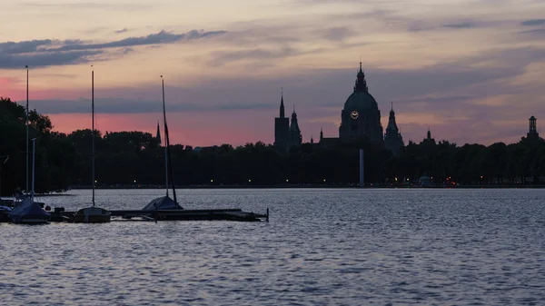 Silhouette of evening Hanover — Stock Photo, Image