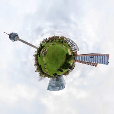Little planet panorama of Medienhafen in Dusseldorf, Germany clipart