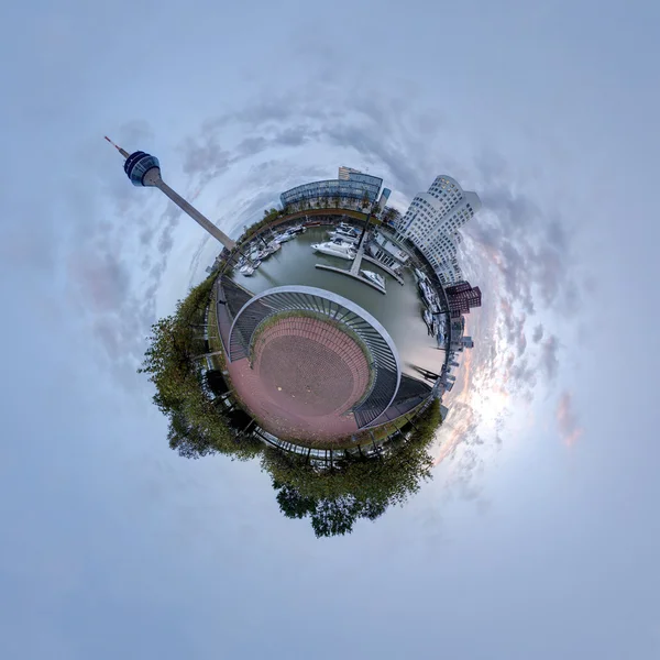 Kleinplanetenpanorama des medienhafens in düsseldorf, deutschland — Stockfoto