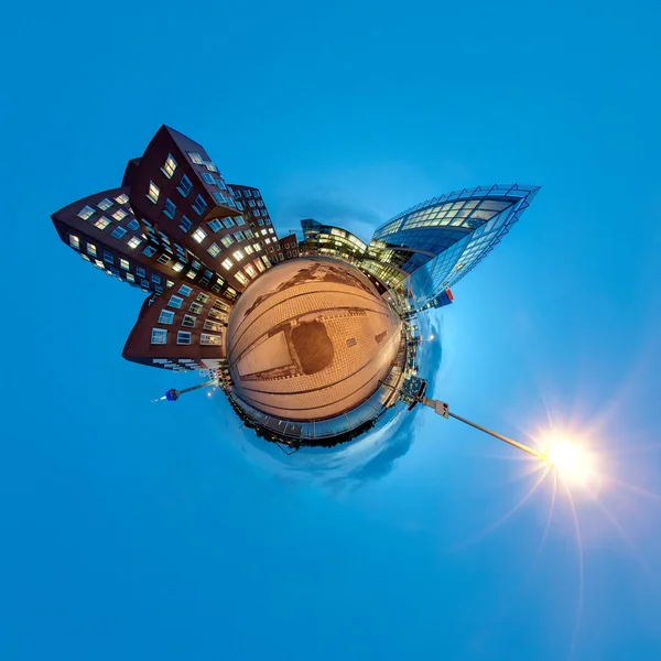 Little planet panorama of Medienhafen in Dusseldorf, Germany — Stock Photo, Image