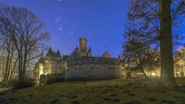 Antik Marienburg Castle gece, Aşağı Saksonya, Almanya