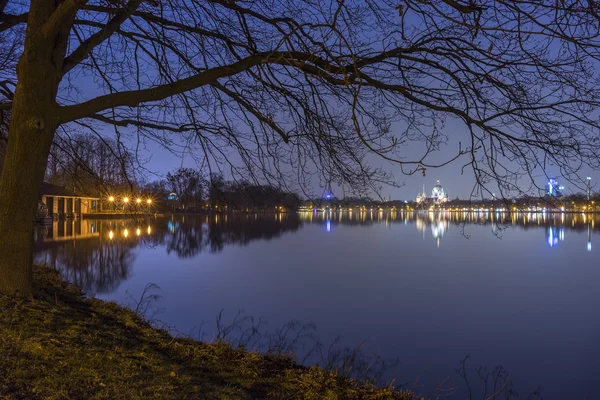 Hannover panorama om aftenen - Stock-foto