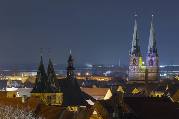 Βράδυ σιλουέτα της μεσαιωνικής πόλης Quedlinburg — Φωτογραφία Αρχείου