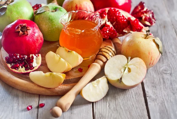 Granatapfel, Äpfel und Honig — Stockfoto