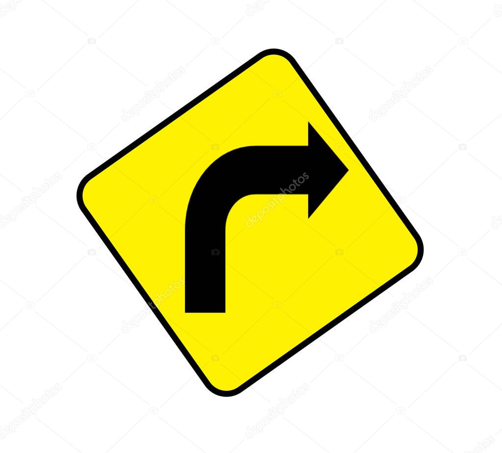 turn right traffic sign isolated with white background.