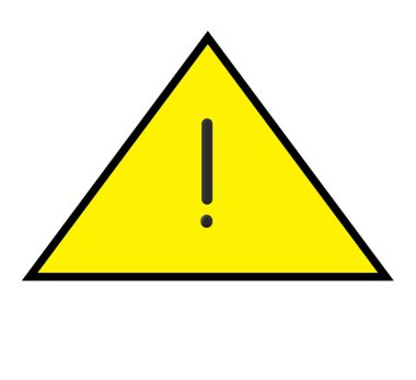 Beyaz arkaplan ile izole edilmiş uyarı işareti. Sarı uyarı üçgeni ve orta ünlem işaretli trafik işareti. sembol