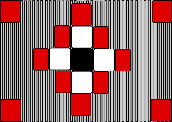 Czerwony Kwadrat Biały Kwadrat Powtarzający Się Projekt Tłem Kodu Kreskowego — Zdjęcie stockowe