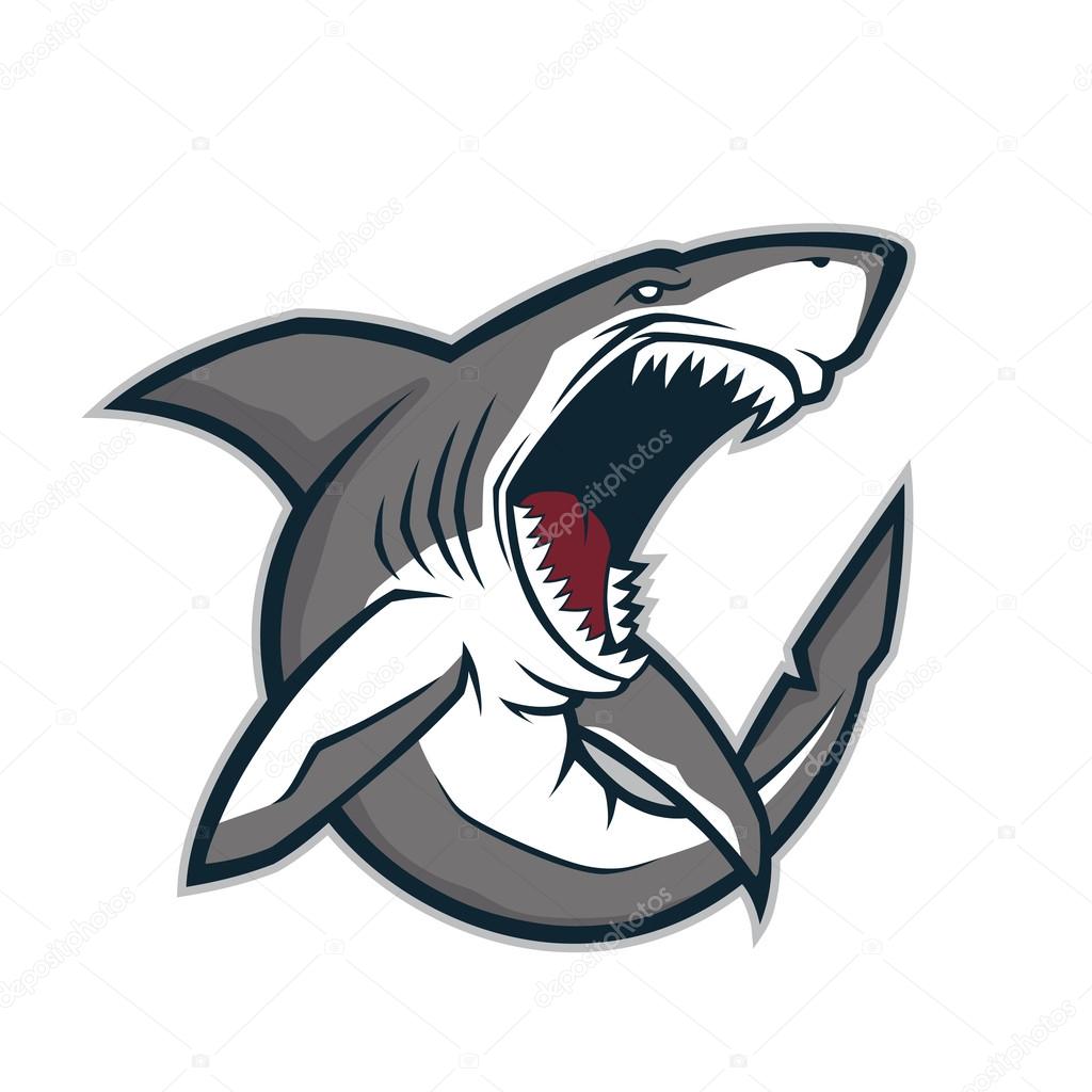 Clipart picture of an angry shark cartoon mascot character