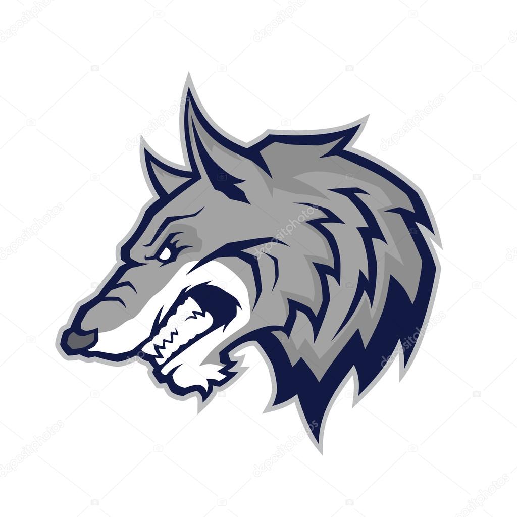 Clipart picture of a wolf head cartoon mascot character