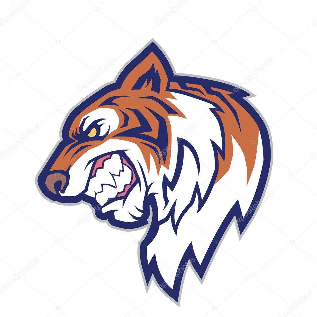 Clipart picture of a tiger head cartoon mascot character