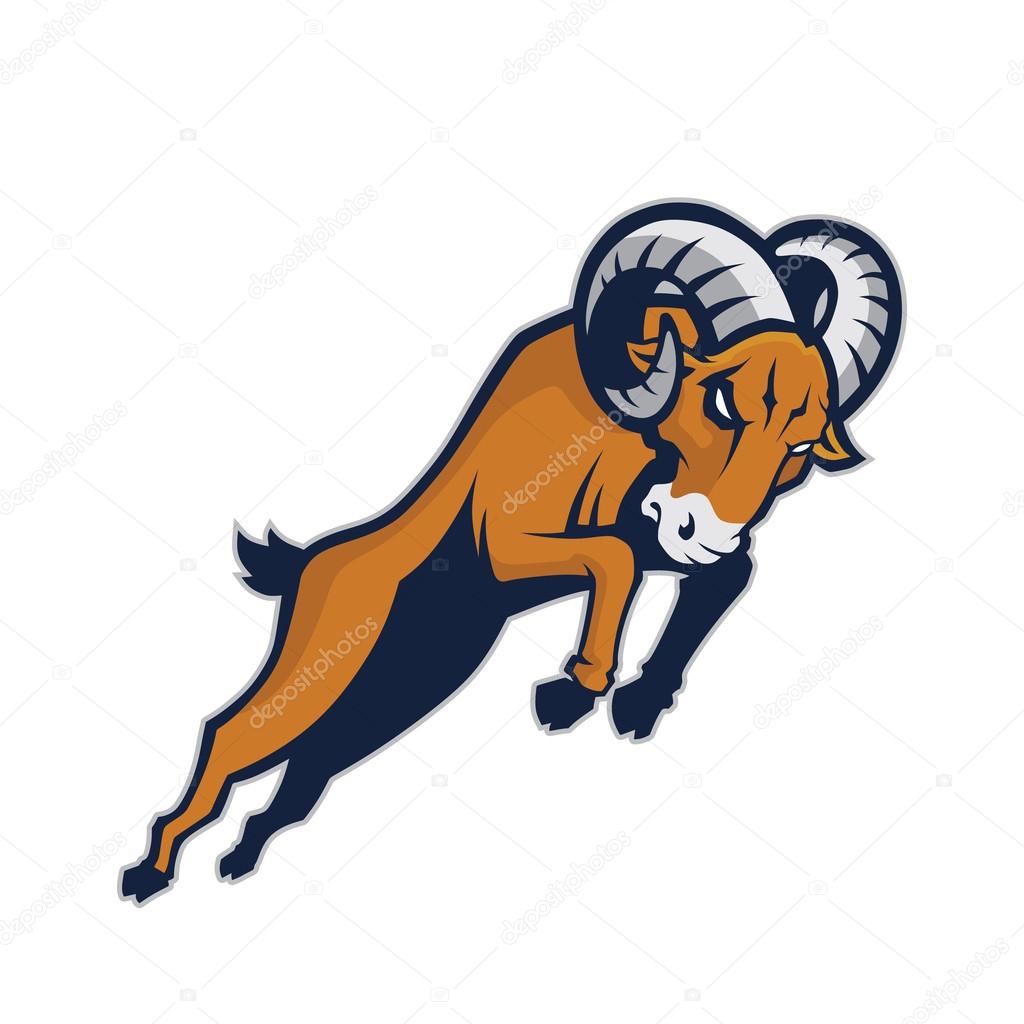 Clipart picture of a charging ram cartoon mascot character
