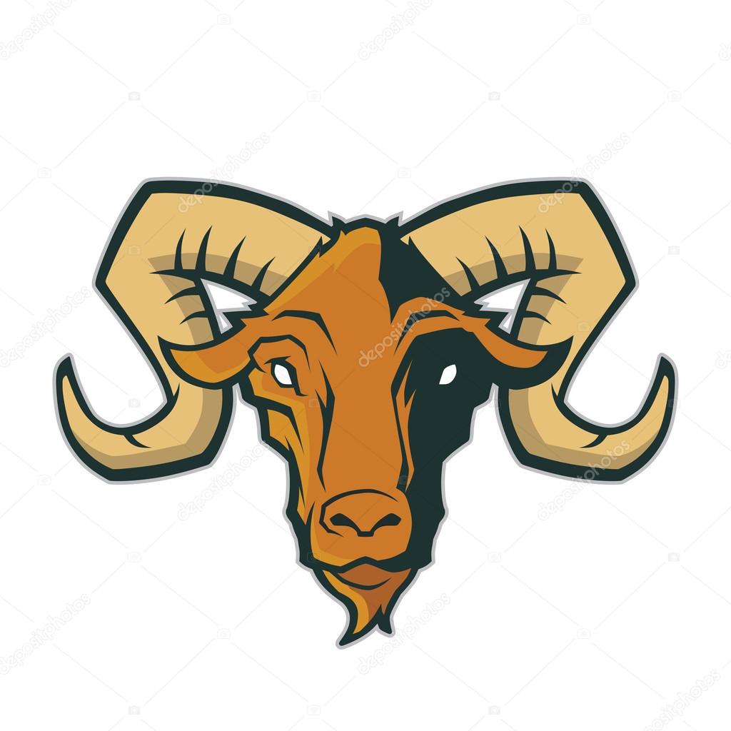 Clipart picture of a ram head cartoon mascot character