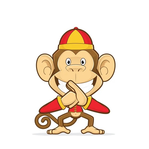 Monyet tersenyum mengenakan kostum tradisional Cina - Stok Vektor