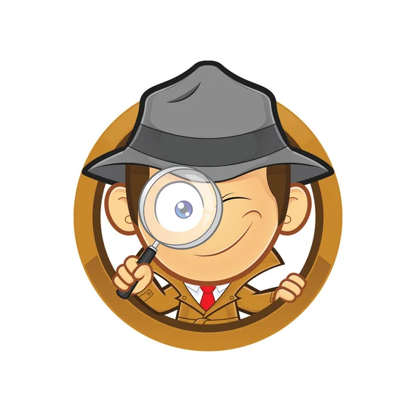 Detective sosteniendo una lupa con forma de círculo — Vector de stock