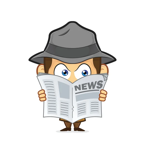Detective spying through newspaper — Stock Vector