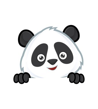 Panda holding and looking over a blank sign board clipart