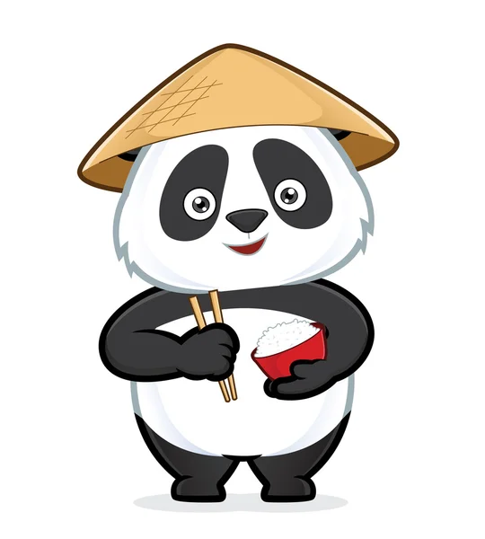 Panda segurando uma tigela de arroz e pauzinhos —  Vetores de Stock