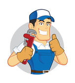 Plumber holding a pipe wrench inside circle shape