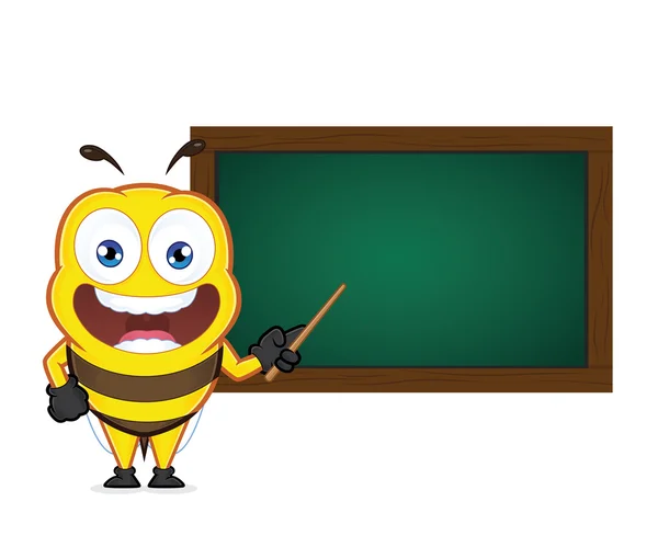 Bee holding a pointer stick with a chalkboard — Stock Vector