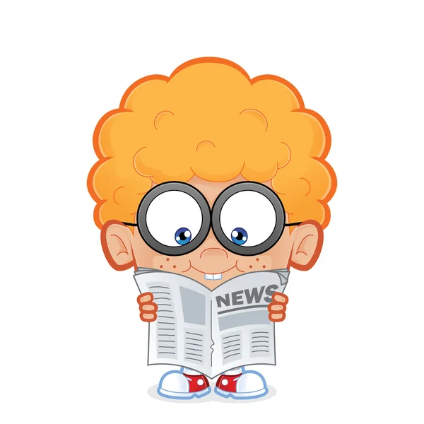 Niño nerd leyendo un periódico — Archivo Imágenes Vectoriales