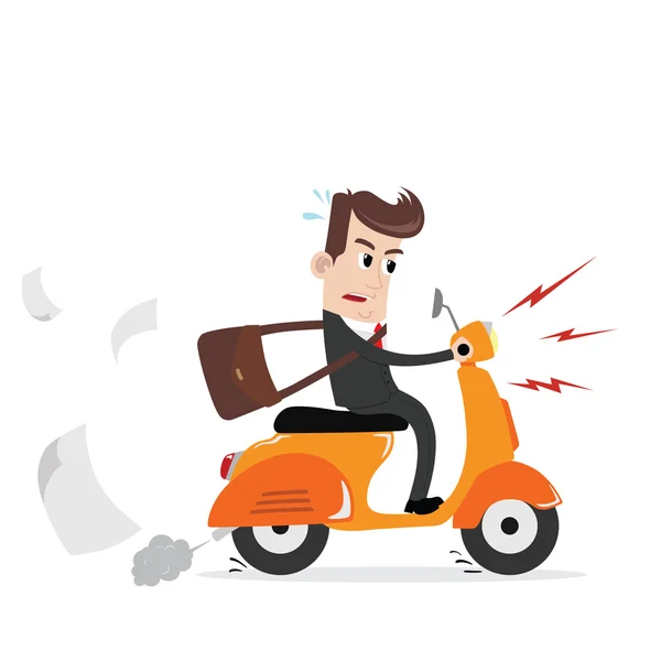 Homme d'affaires sur un scooter pour travailler — Image vectorielle