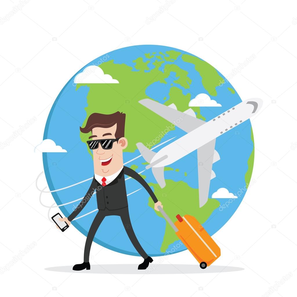 Businessman on business trip and travel around the world