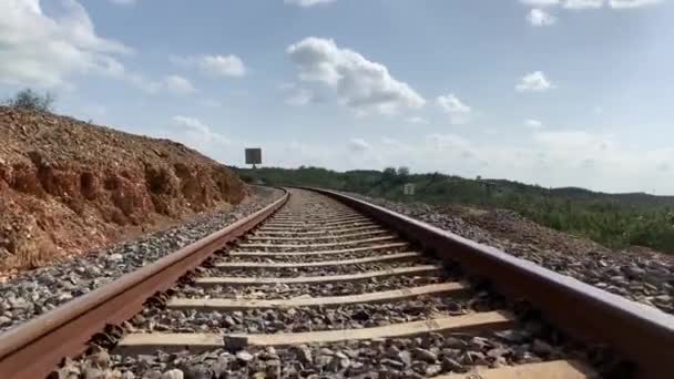 Spacerując Torach Kolejowych Moście Alkoholowym — Wideo stockowe