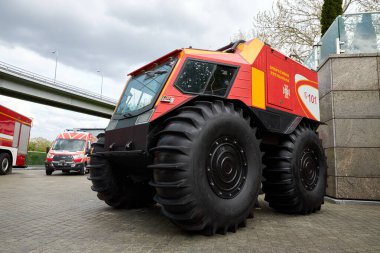 05.12.2021 Ukraine. Kyiv. Exhibition of the countrys safety. Sherp is a Ukrainian all-terrain amphibious vehicles for rough and soggy terrain. clipart