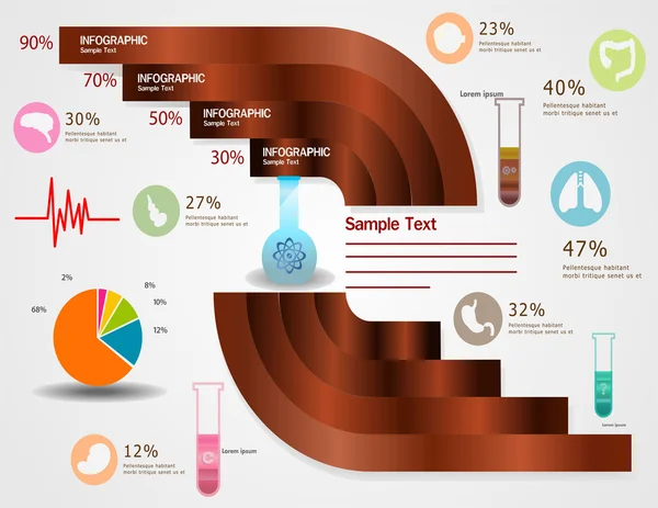 Tres tubos de ensayo y cuerpos con líneas — Vector de stock