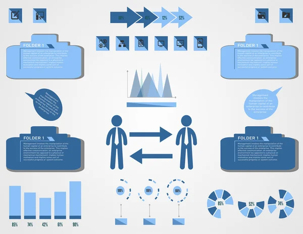 Duas silhuetas e quatro quadrados com o texto e diagramas — Vetor de Stock