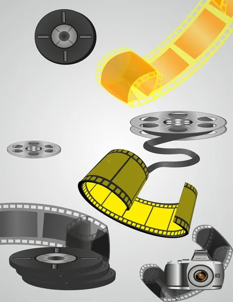 The camera and the curled film — Stock Vector
