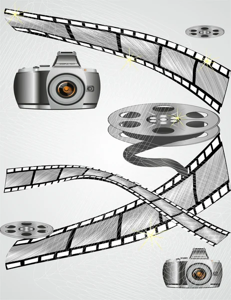 The camera and the curled film — Stock Vector