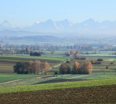 Uzaktaki dağların manzaralı bir yer.