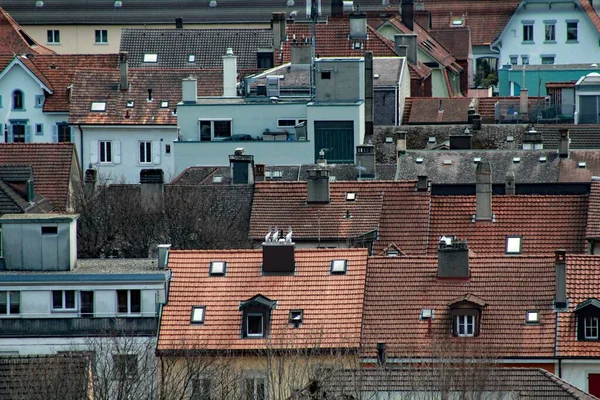 Blick Auf Dächer Alter Stadthäuser — Stockfoto