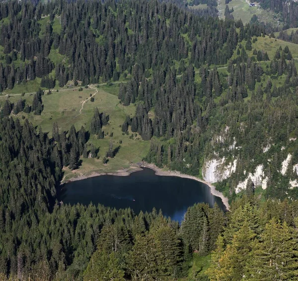 Pasto Alpino Com Lago — Fotografia de Stock